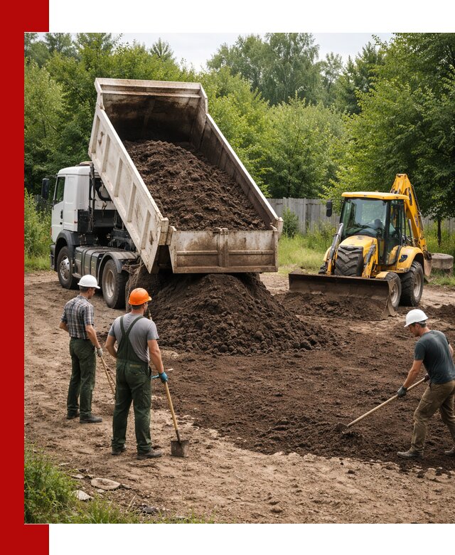 Доставка и укладка грунта для выравнивания участка в Дубне