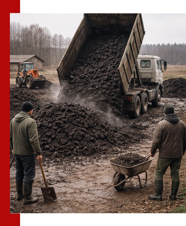 Доставка низинного торфа с разгрузкой и доставкой в Дубне