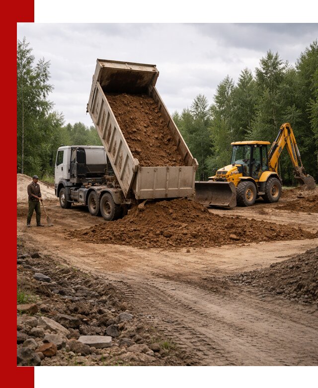 Доставка суглинка самосвалами в Дубне подсыпка и планировка