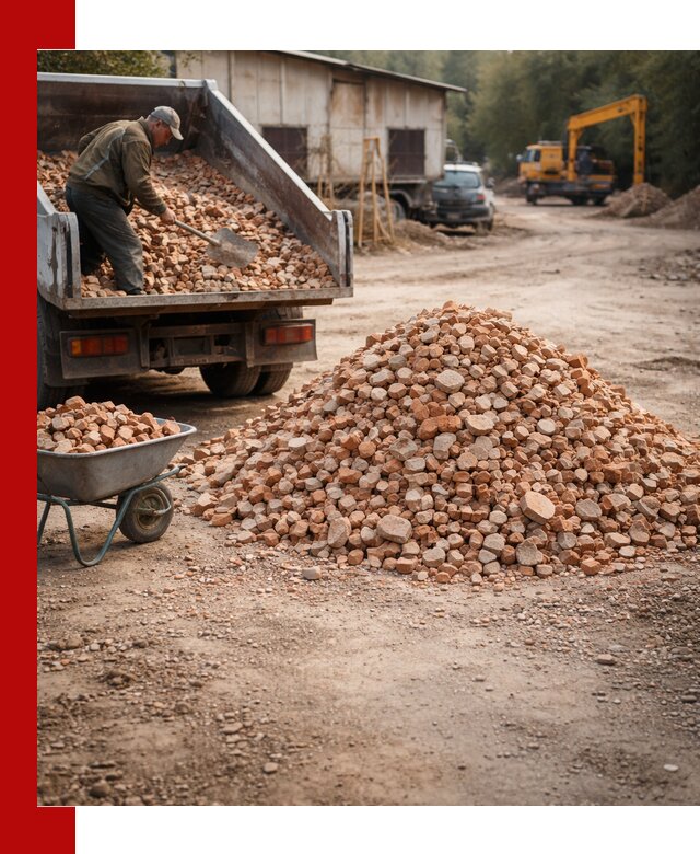 Доставка и подушка из боя кирпича с разгрузкой в Дубне