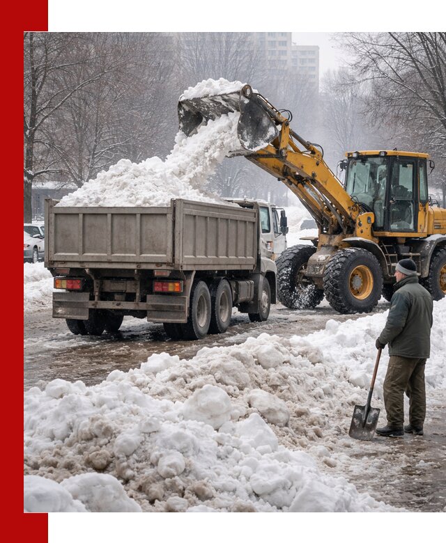 Вывоз снега грузовой техникой в Дубне оперативно и чисто