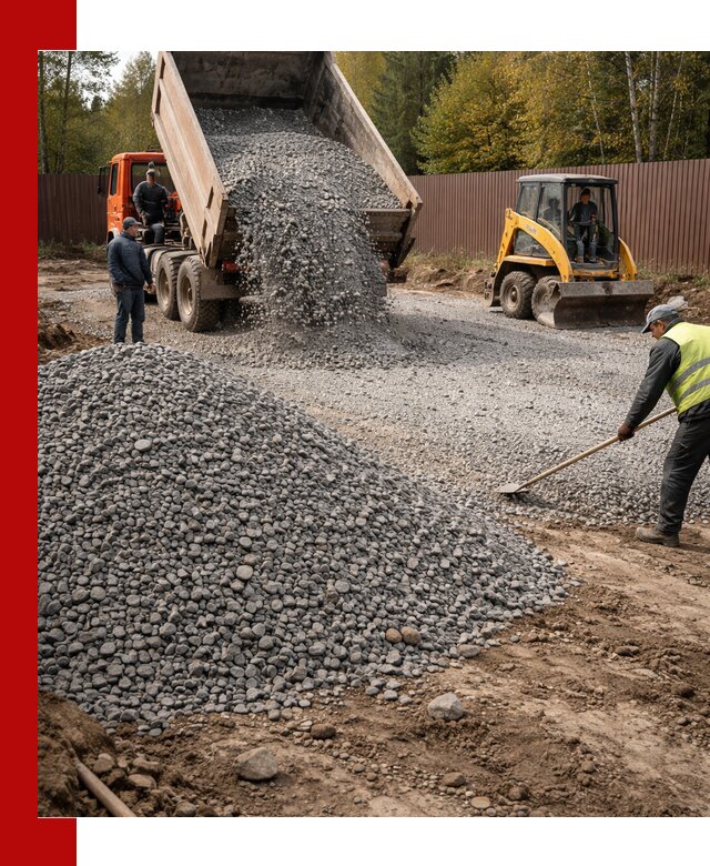 Отсыпка участка щебнем с доставкой и уплотнением в Дубне