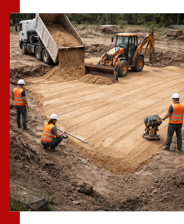 Устройство песчаной подушки для фундаментов и дорог в Дубне